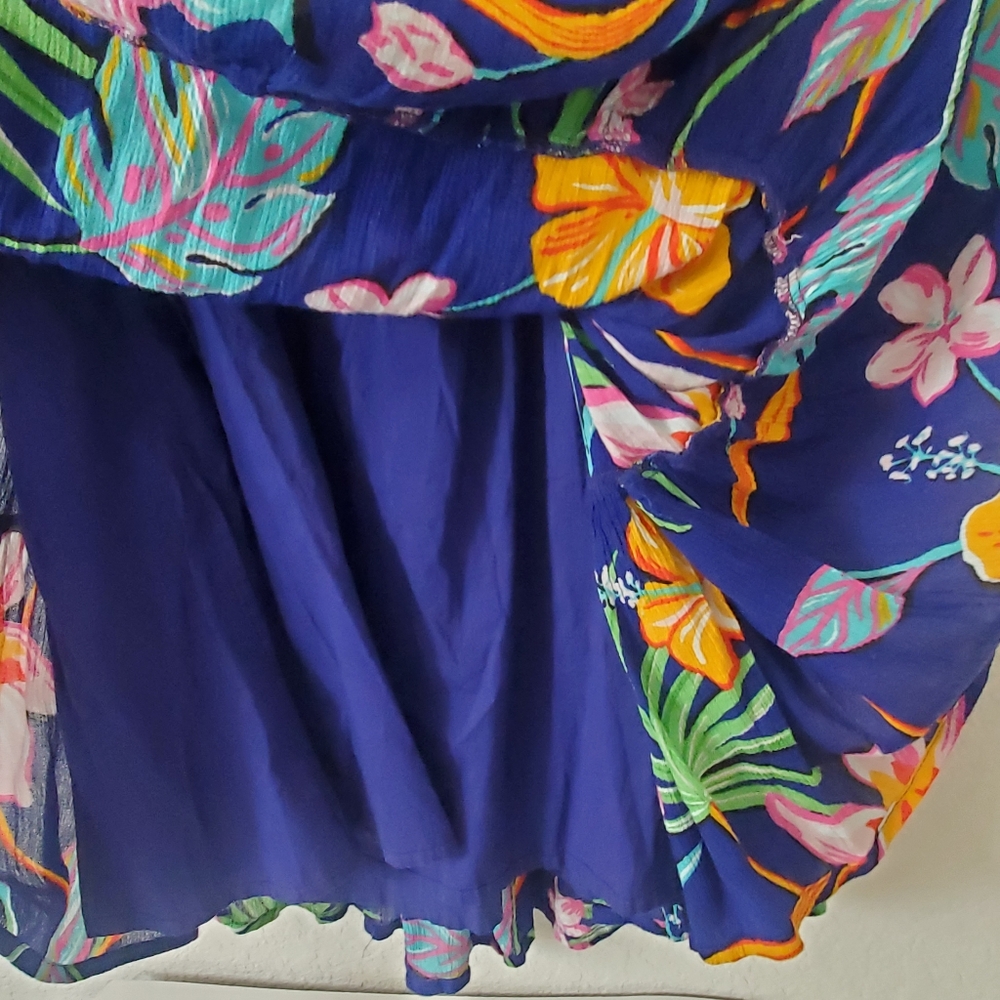 Tori Richard Tropical Floral Print Light Gauze Crinkle Tie Shoulders Dress XS - Picture 8 of 11